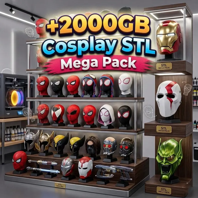 Cosplay STL Pack | 2000GB+ Mask, Helmet, Armor Sets...