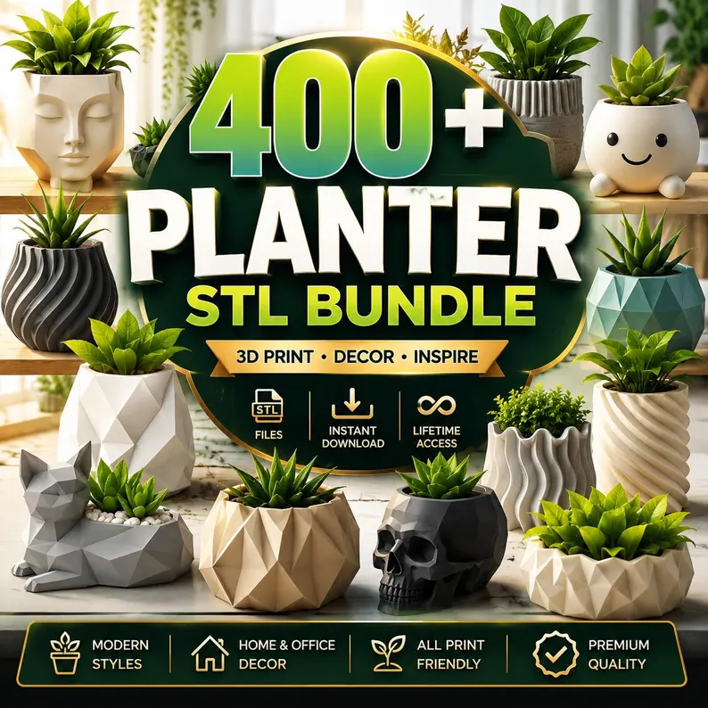 400+ Planter STL Bundle | 3D Planters | Modern Vase STL